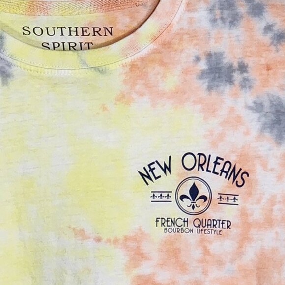 Southern Spirit Multi Color Blue Yellow Orange Tie Dye Cotton New Orleans Tee M - Picture 3 of 16